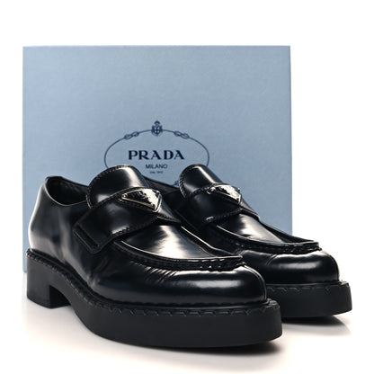 Prada Spazzolato Metal Triangle Logo Pointy 50mm Loafers 37.5 Black 9 of 9
