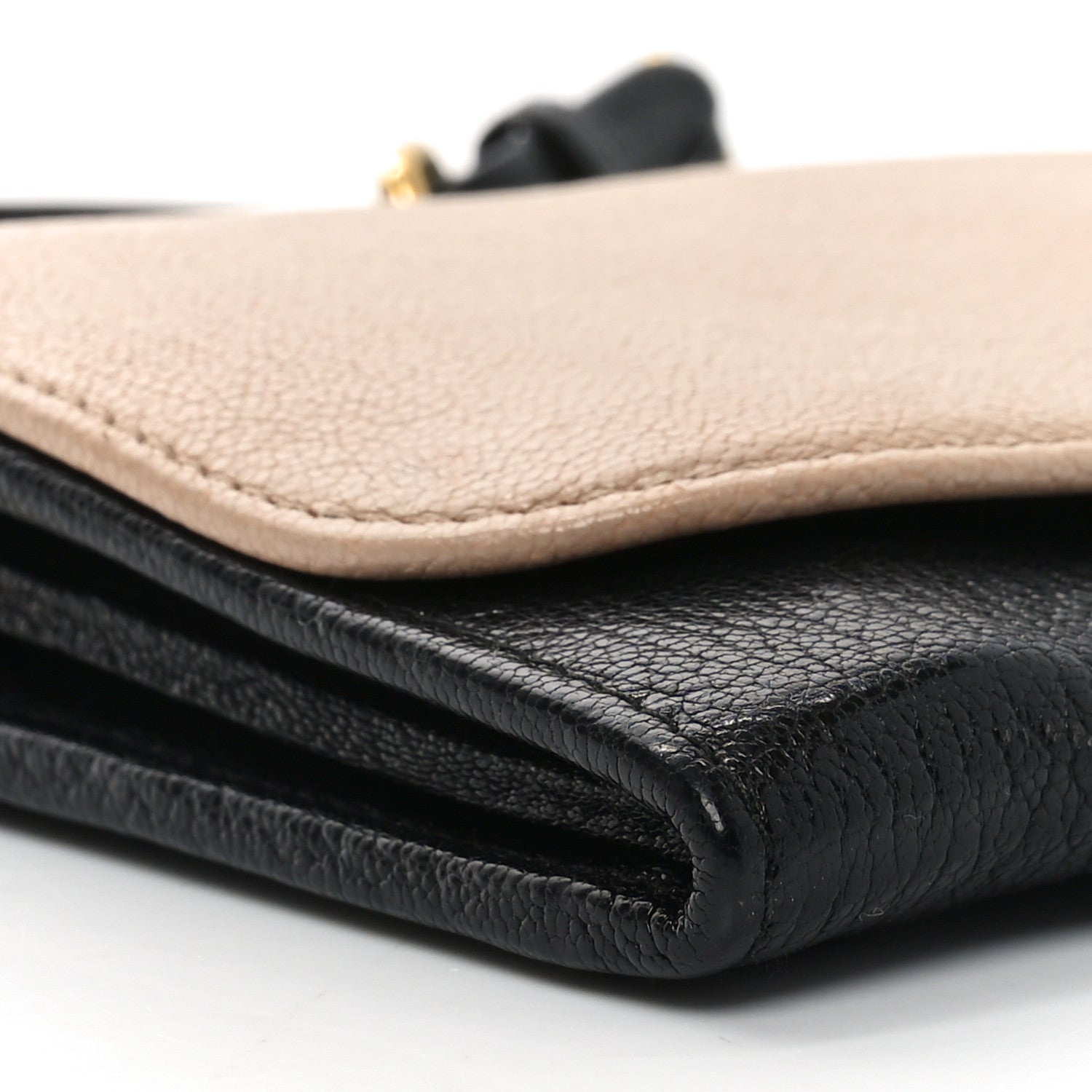Miu Miu Goatskin Madras Bi-Color Wallet On Chain Beige Black 7 of 8