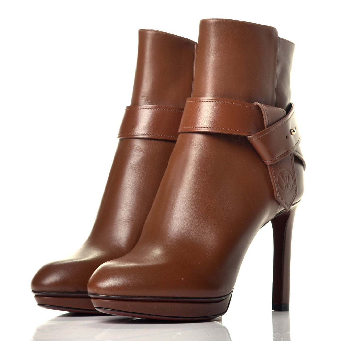 Calfskin Belted Ankle Boots 37 Cognac