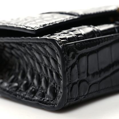 Balenciaga Shiny Calfskin Crocodile Embossed Hourglass Chain Bag Black 8 of 9
