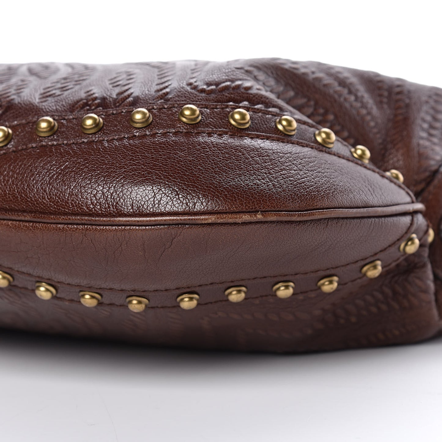 Calfskin Embossed Studded Pelham Messenger Bag Dark Brown