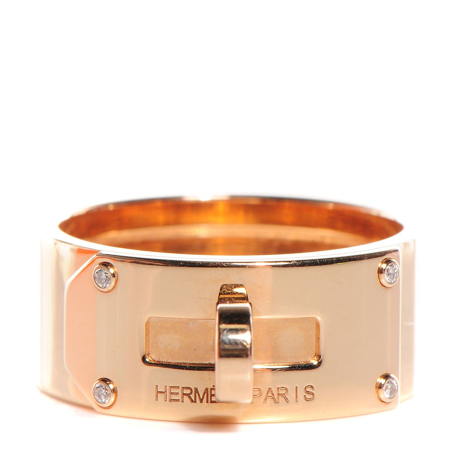 Cartier HERMES 18K Rose Gold Diamond Kelly Ring Large 52 US 6 1 of 7
