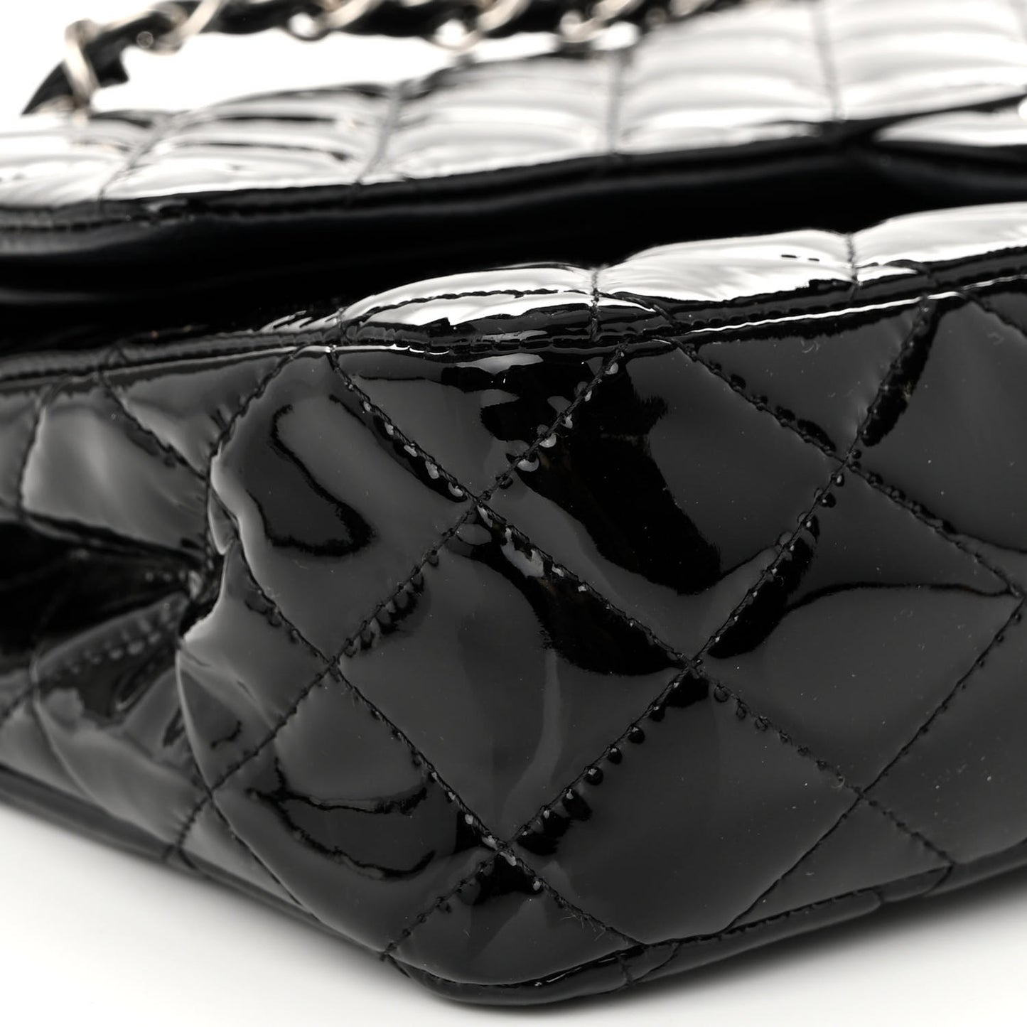 Patent Quilted Medium Double Flap Black