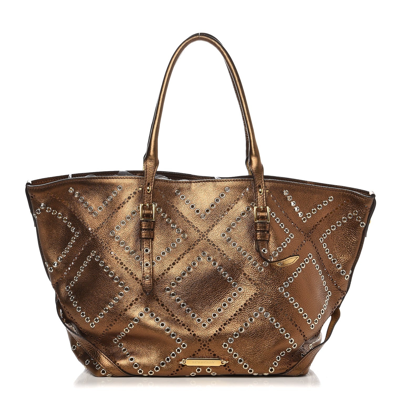 Burberry Metallic Calfskin Perforated Grommet Medium Salisbury Tote Bronze 1 of 11
