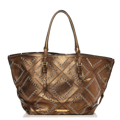 Burberry Metallic Calfskin Perforated Grommet Medium Salisbury Tote Bronze 1 of 11