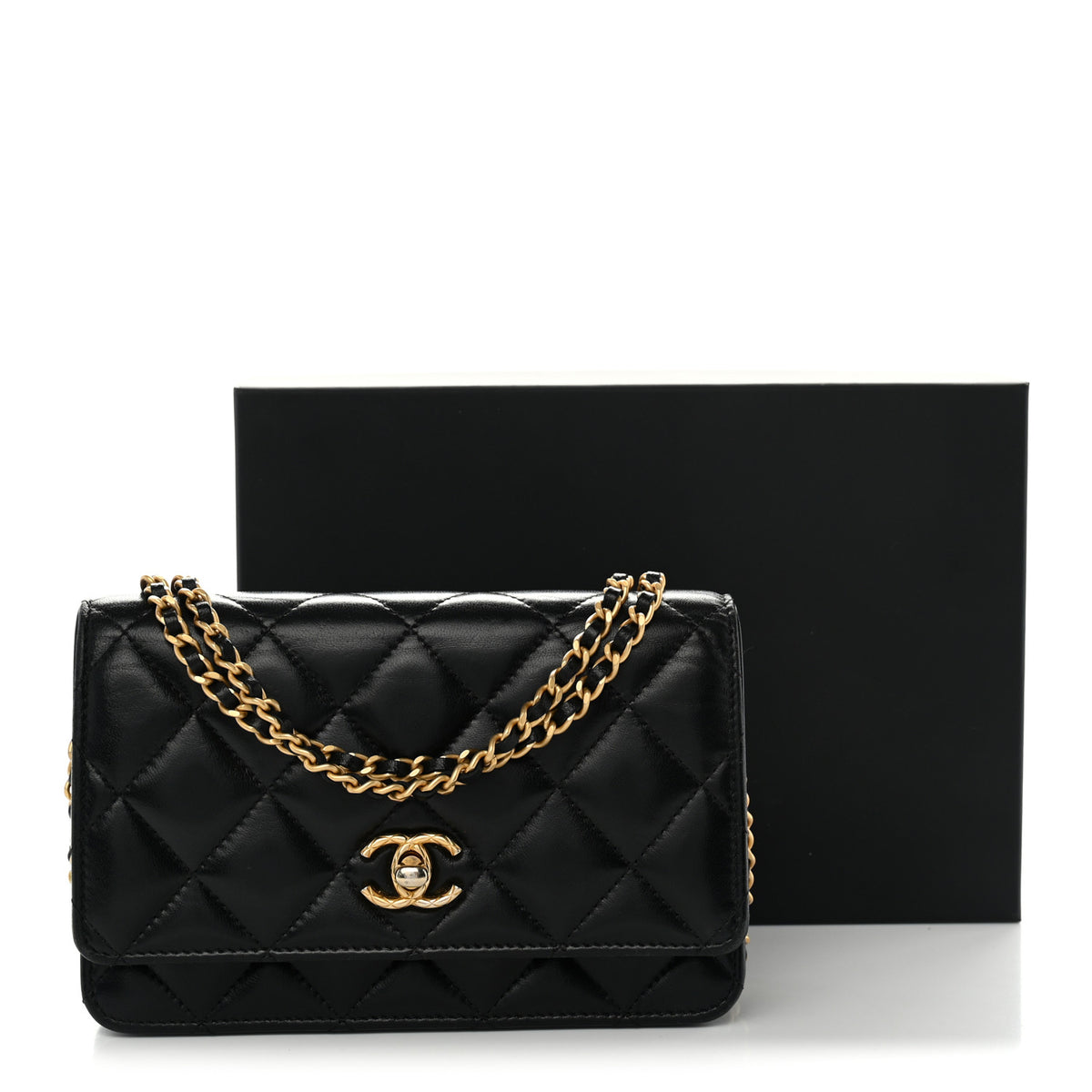 Chanel Lambskin Quilted Logo WOC Wallet On Chain Black 12 of 12