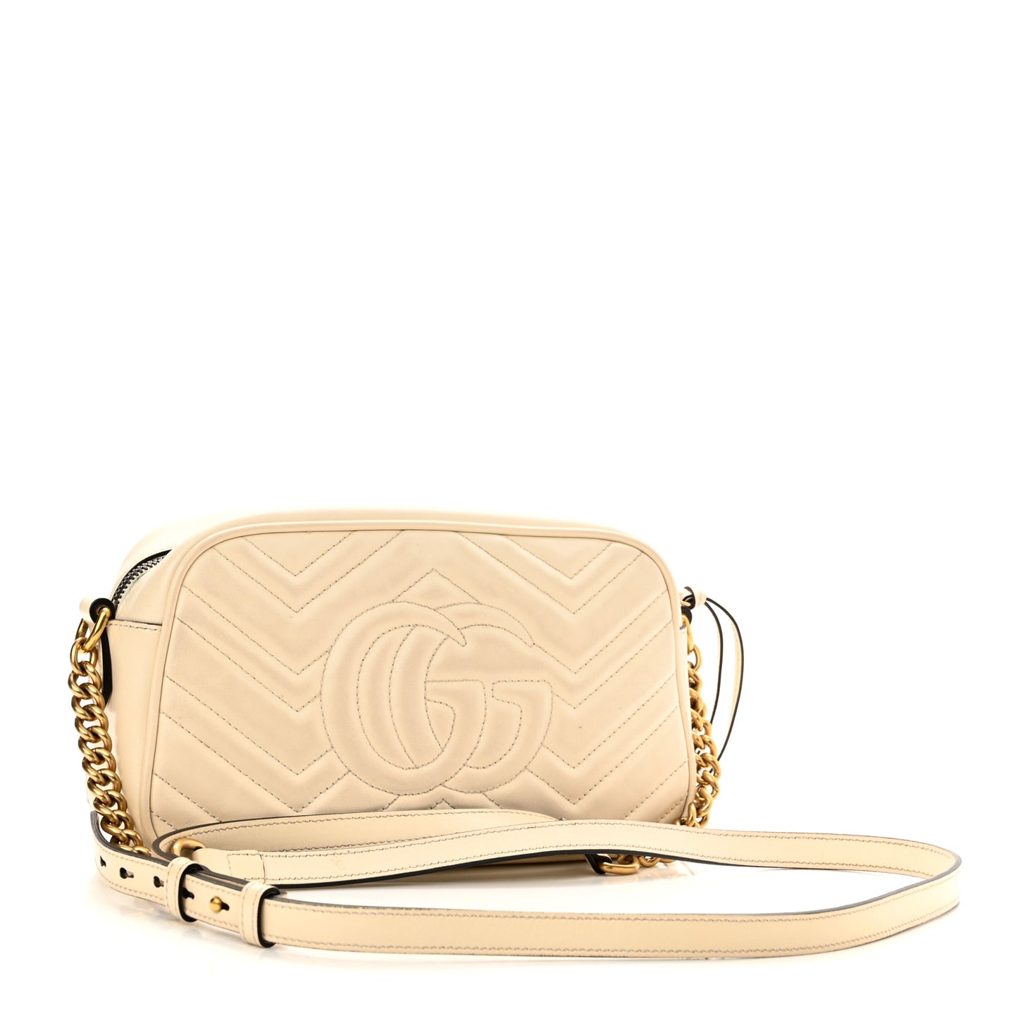 Calfskin Matelasse Small GG Marmont Chain Shoulder Bag White