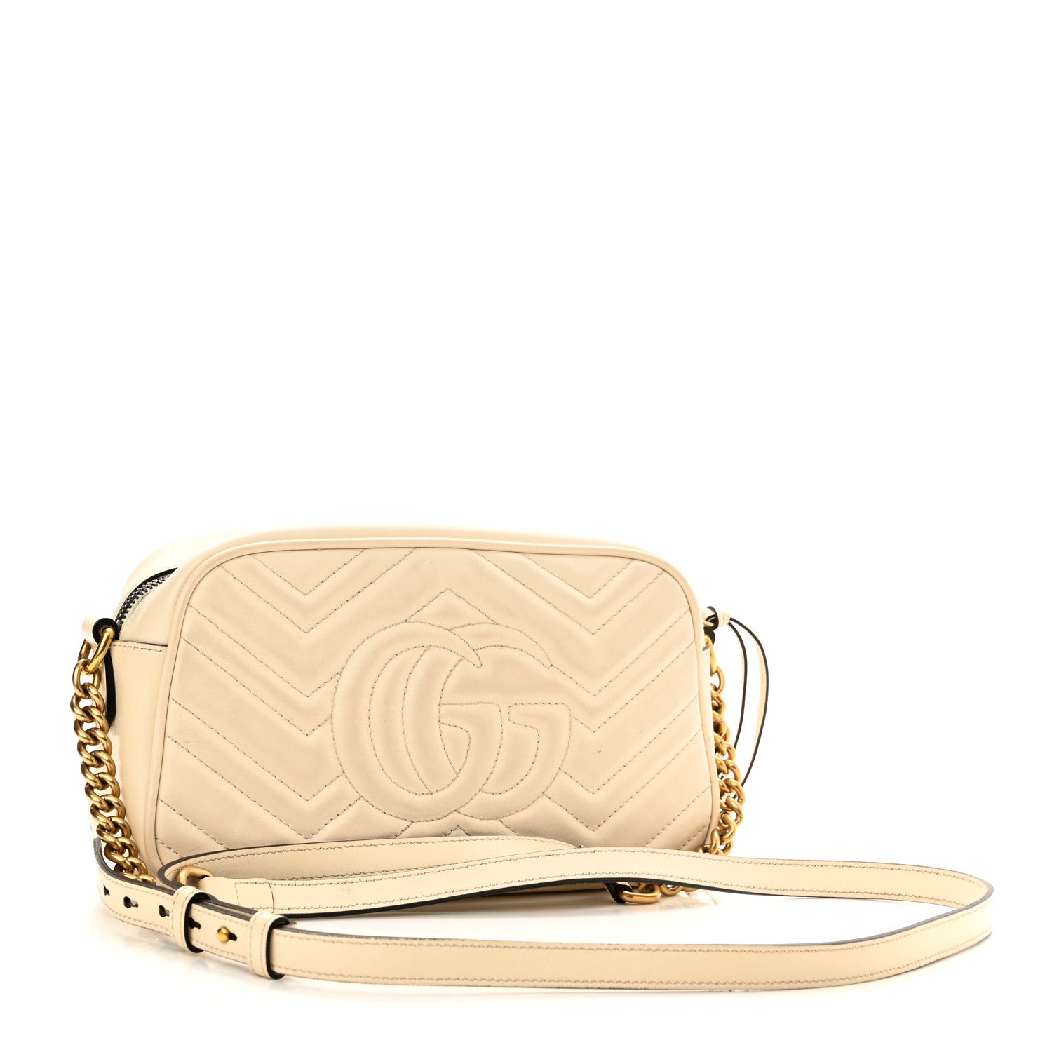 Gucci Calfskin Matelasse Small GG Marmont Chain Shoulder Bag White 3 of 15