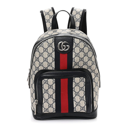 Gucci GG Supreme Monogram Textured Dollar Calfskin Web Small Ophidia Day Backpack Beige Blue Black 1 of 10