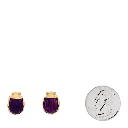 Tiffany 18K Yellow Gold Amethyst Scarab Earrings 2 of 4