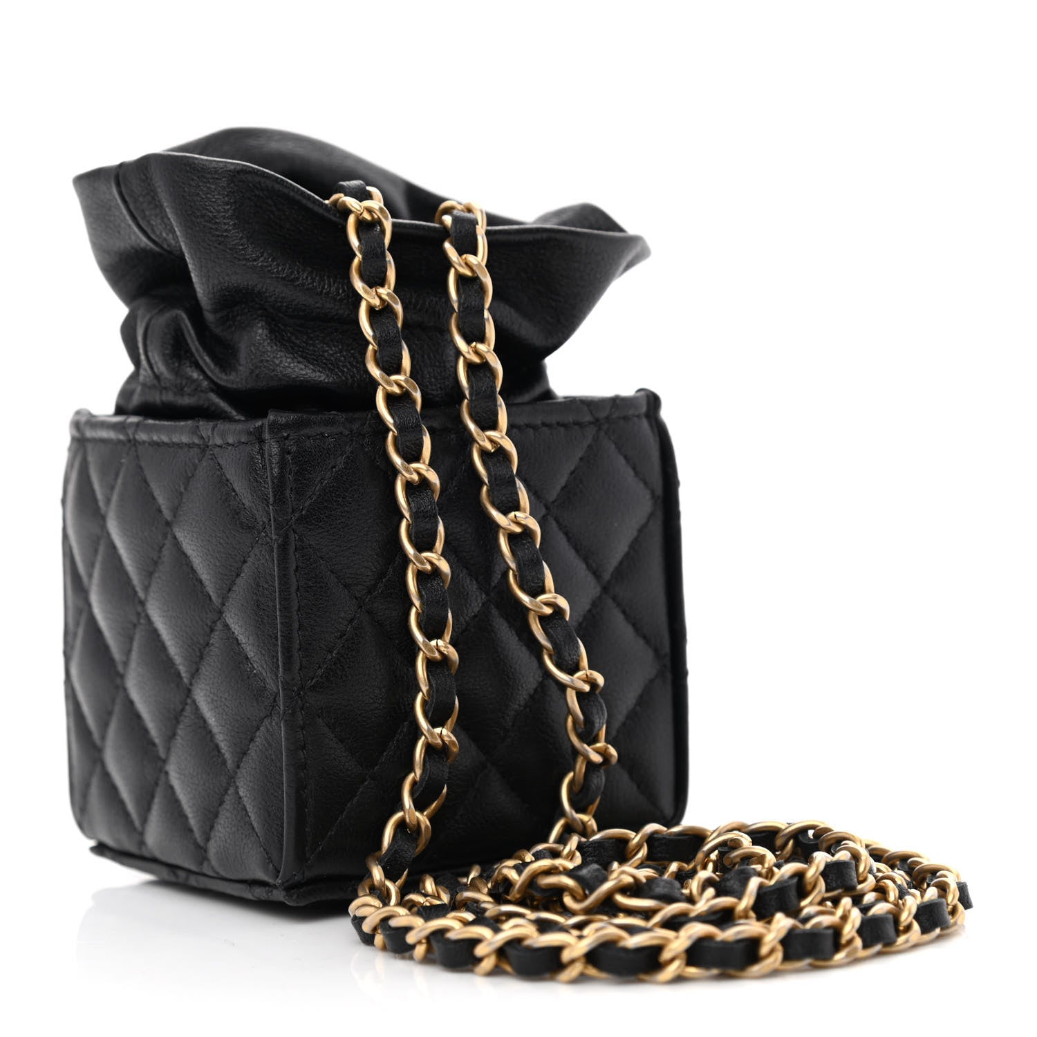 Chanel Calfskin Quilted Mini Drawstring Bucket Bag Black 3 of 10