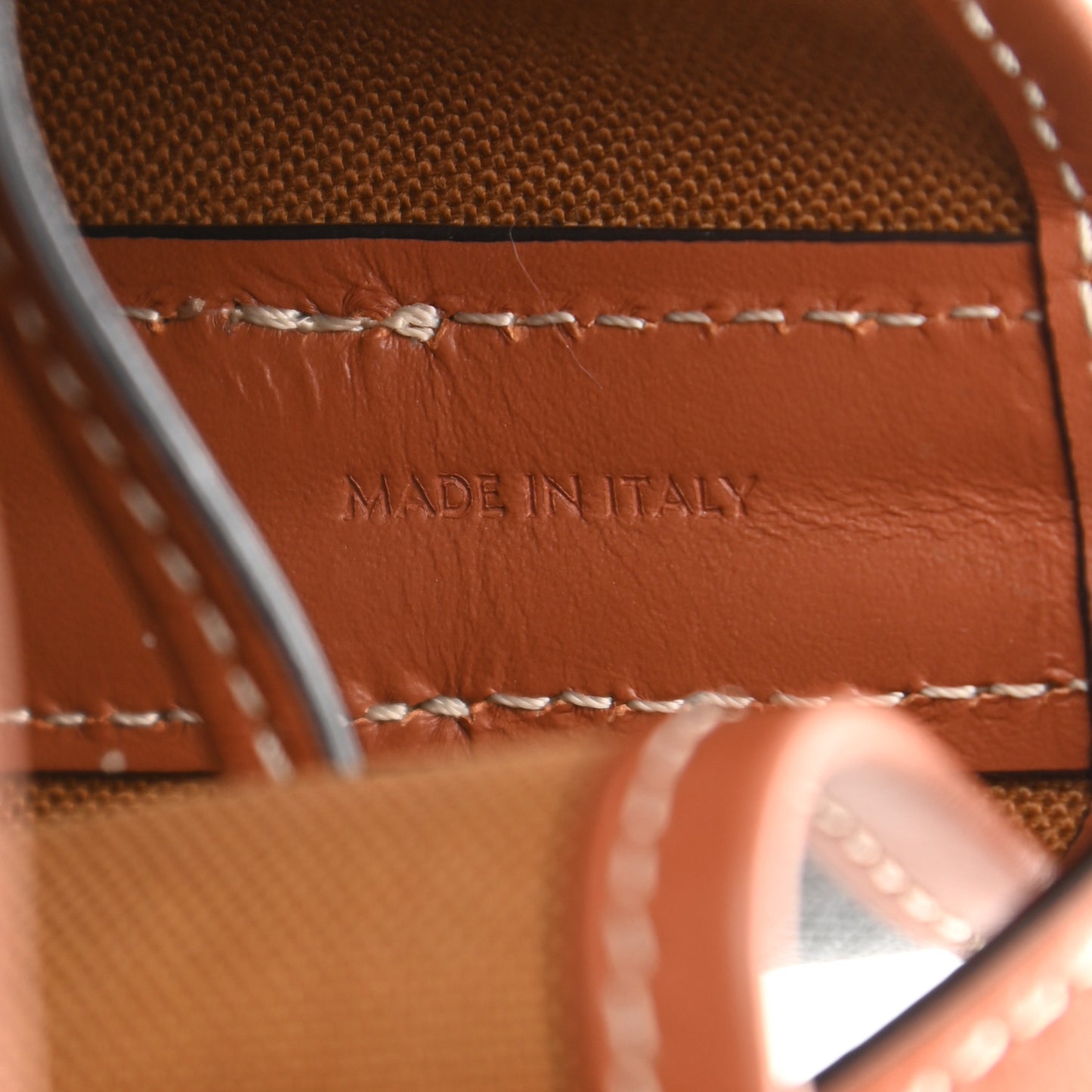 Triomphe Canvas Calfskin Small Drawstring Bucket Bag Tan