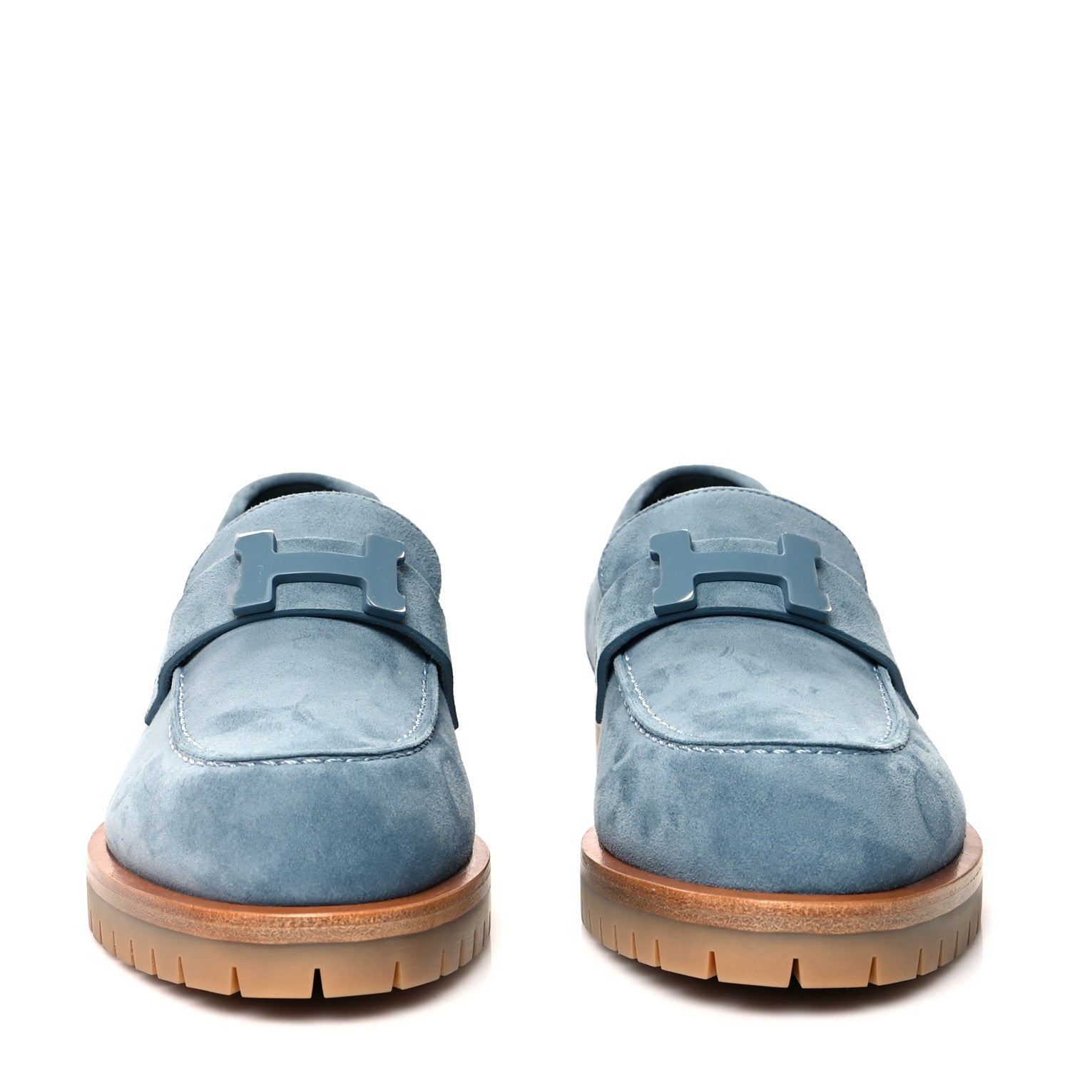 Hermes Suede Goatskin Womens Faubourg Loafers 35 Bleu Pinede 2 of 8