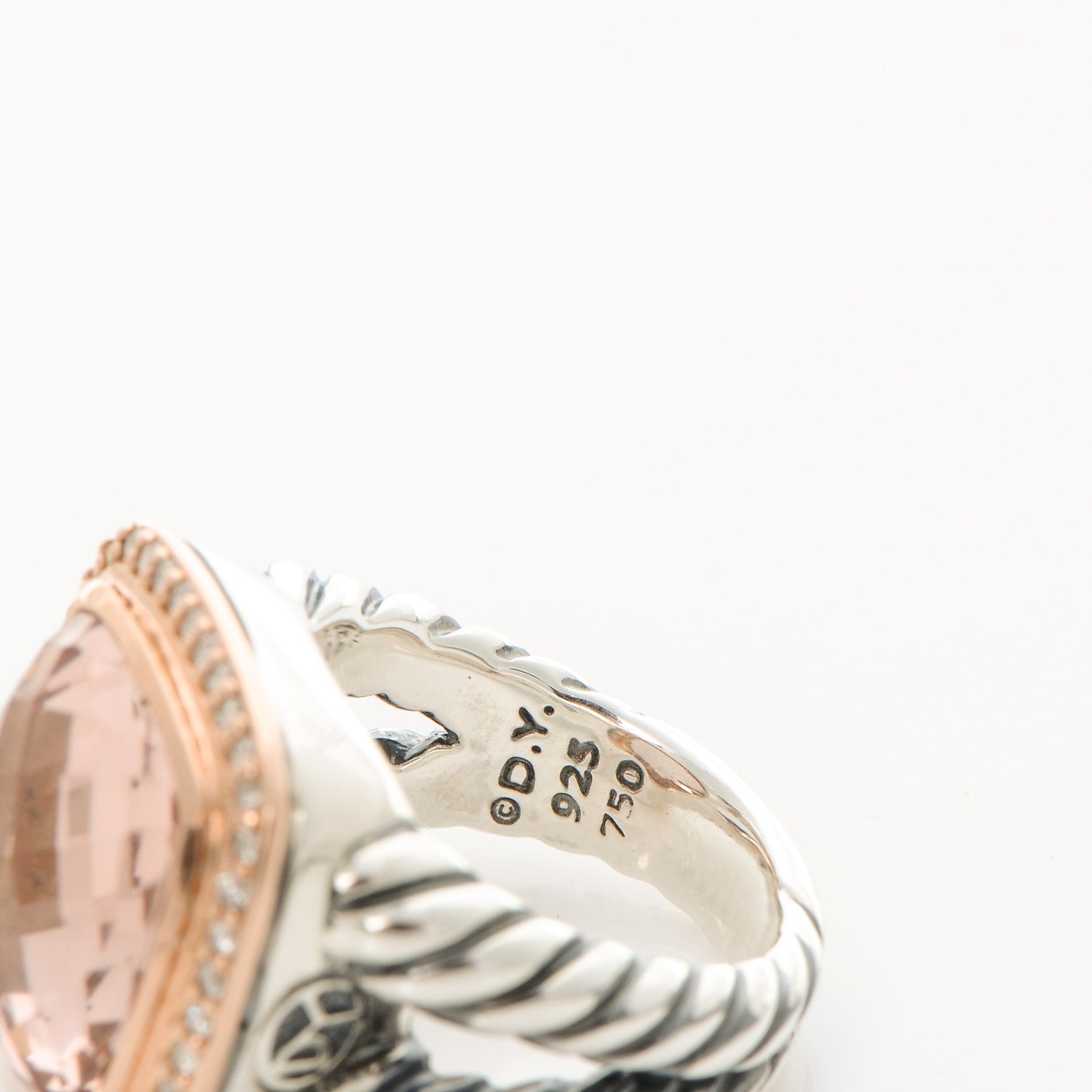 David Yurman Sterling Silver 18K Rose Gold Diamond Morganite 14mm Albion Ring 54 7 6 of 6