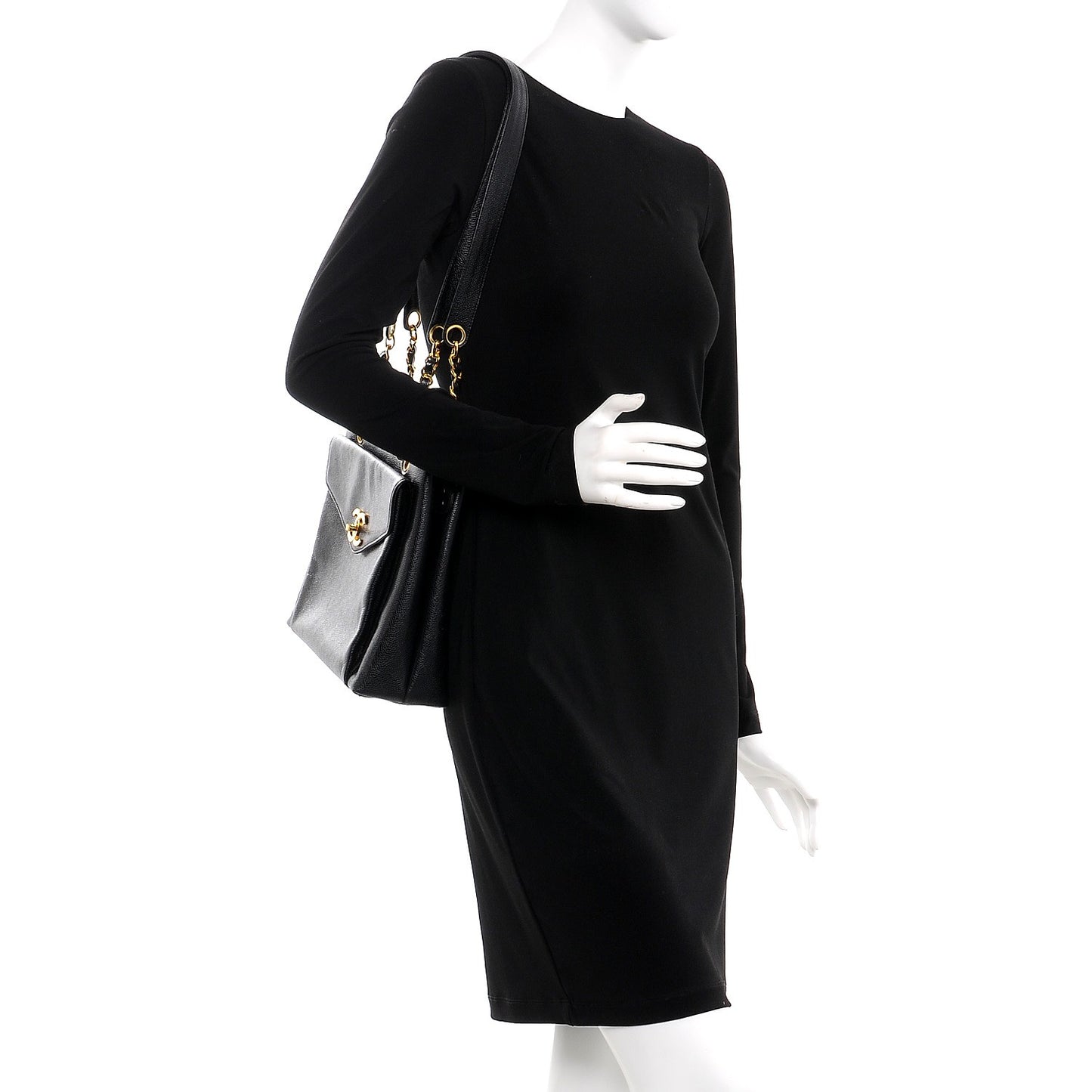 Caviar Flap Shoulder Bag Black