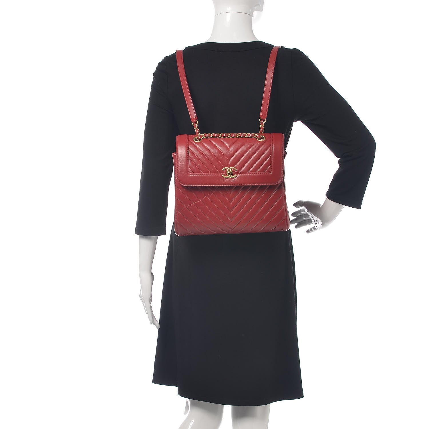 Chanel Aged Calfskin Chevron Quilted Backpack Red 2 of 9