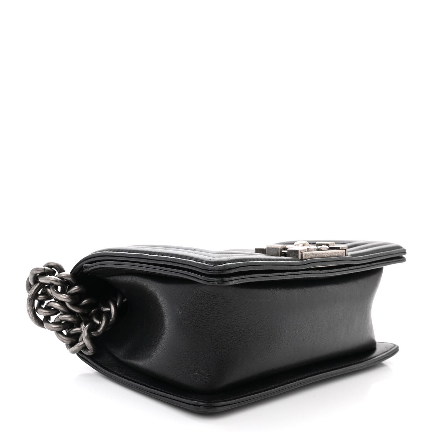 Calfskin Double Stitch Small Boy Flap Black