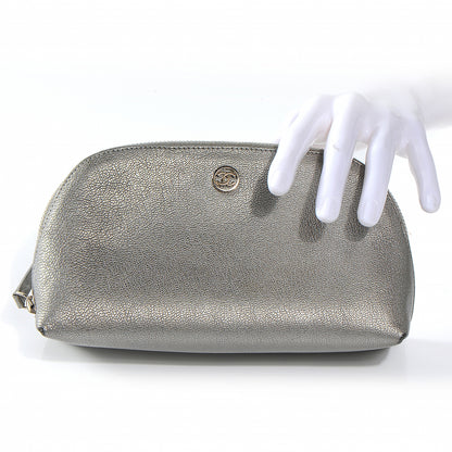 Chanel Leather Cosmetic Case Make Up Bag Pouch Silver 2 of 8