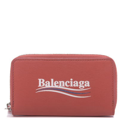 Balenciaga Calfskin Political Campaign Logo Zip Around Card Holder Vivid Red 1 of 8