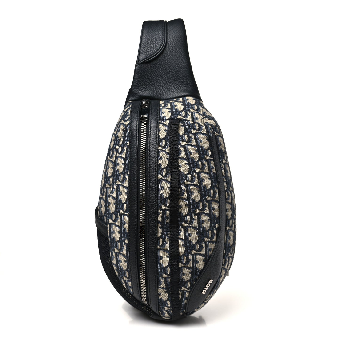 Grained Calfskin Oblique Scarab Sling Bag Blue Black
