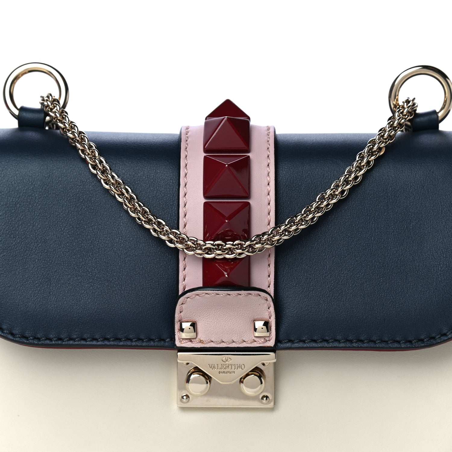 Valentino Garavani Vitello Small Glam Lock Rockstud Flap Light Ivory Water Rose Marine Rubin 8 of 13