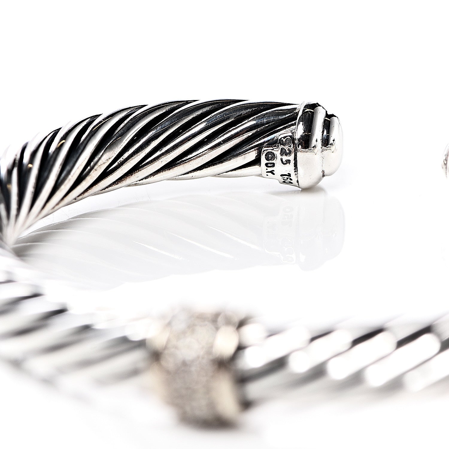 David Yurman Sterling Silver 18K Yellow Gold Diamond 7mm Cable Classics Station Bracelet 5 of 5