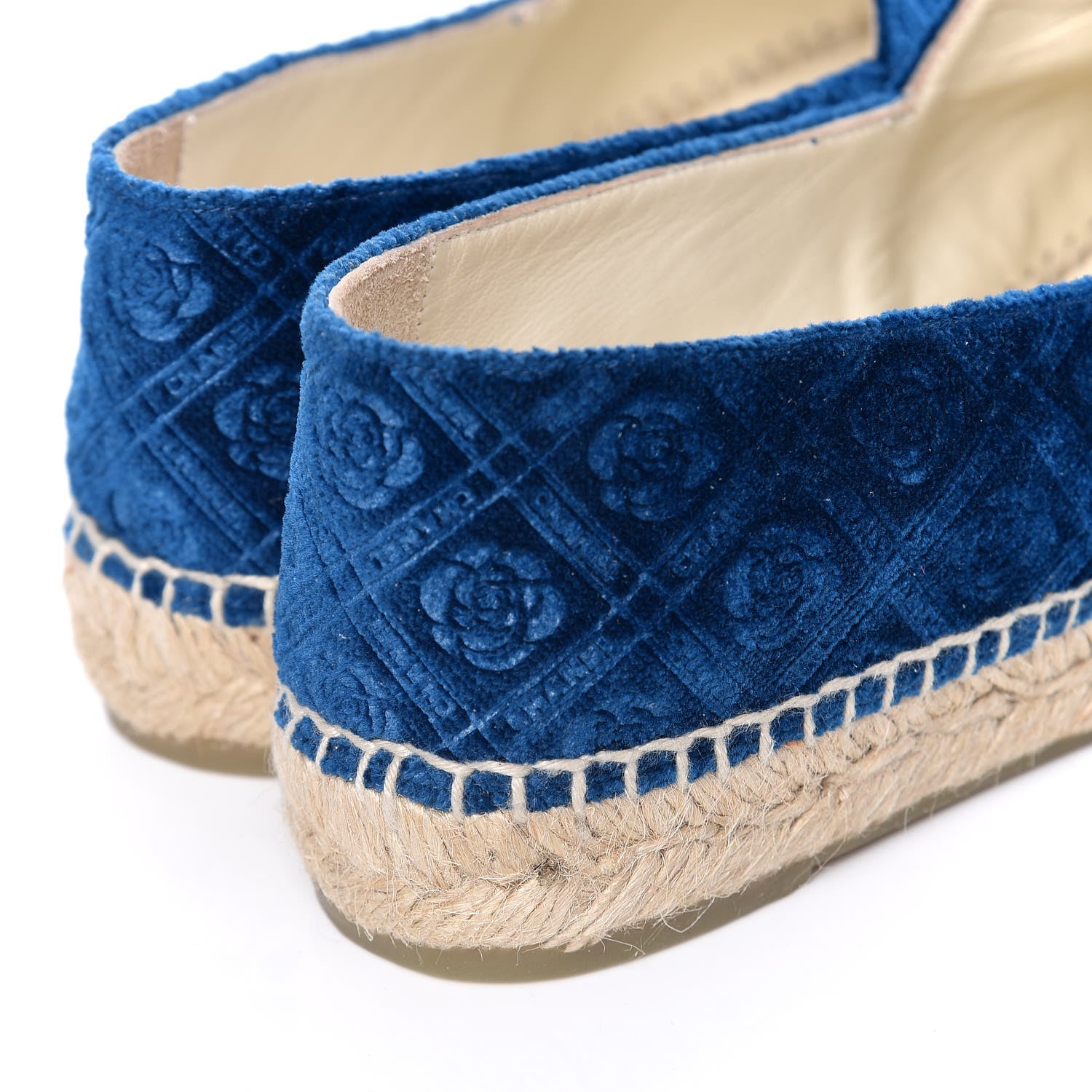 Chanel Velvet Grosgrain Quilted Camellia CC Espadrilles 38 Navy Black 5 of 12