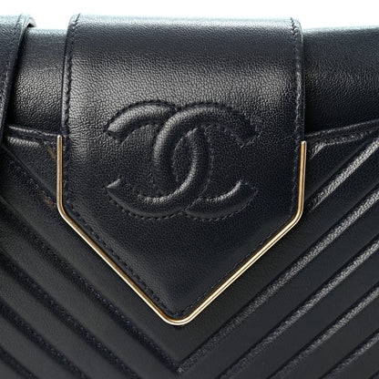 Chanel Shiny Sheepskin Chevron Quilted  Collar and Tie Camera Case Navy 7 of 9