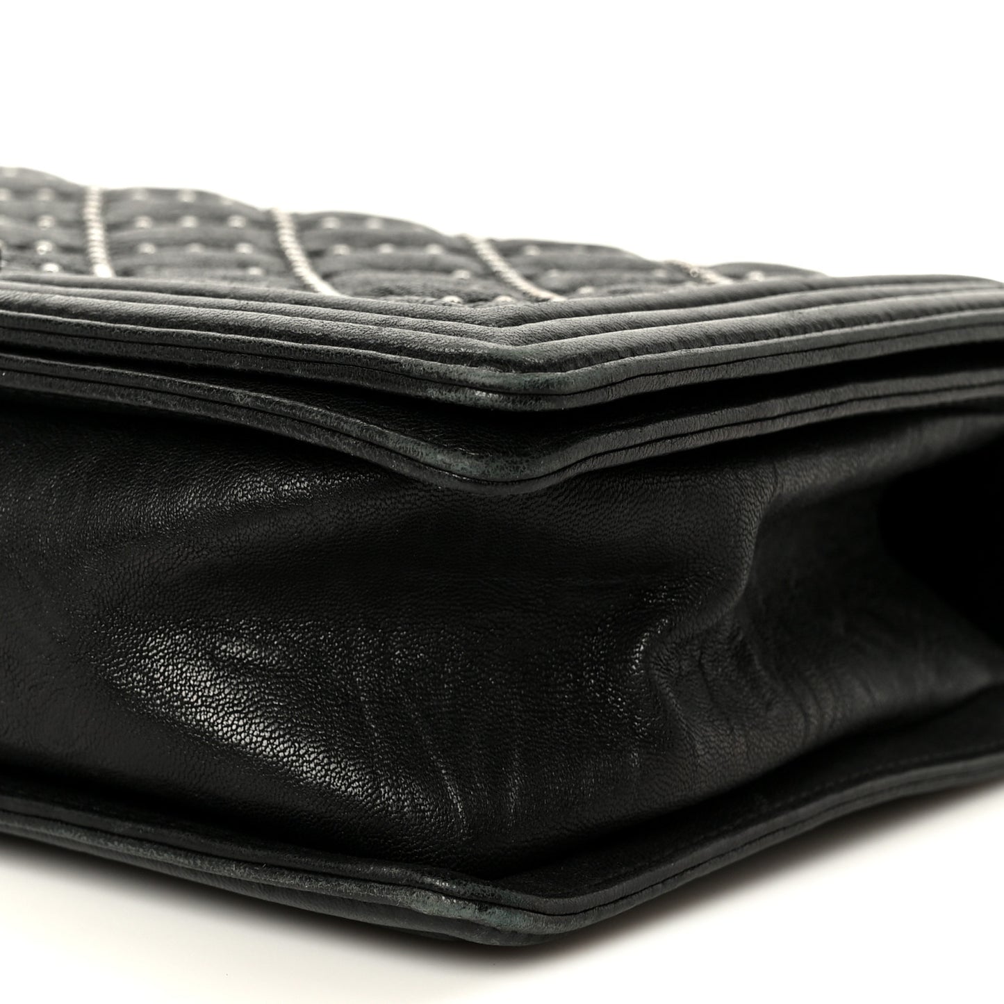 Crumpled Lambskin New Medium Studded Boy Flap Black