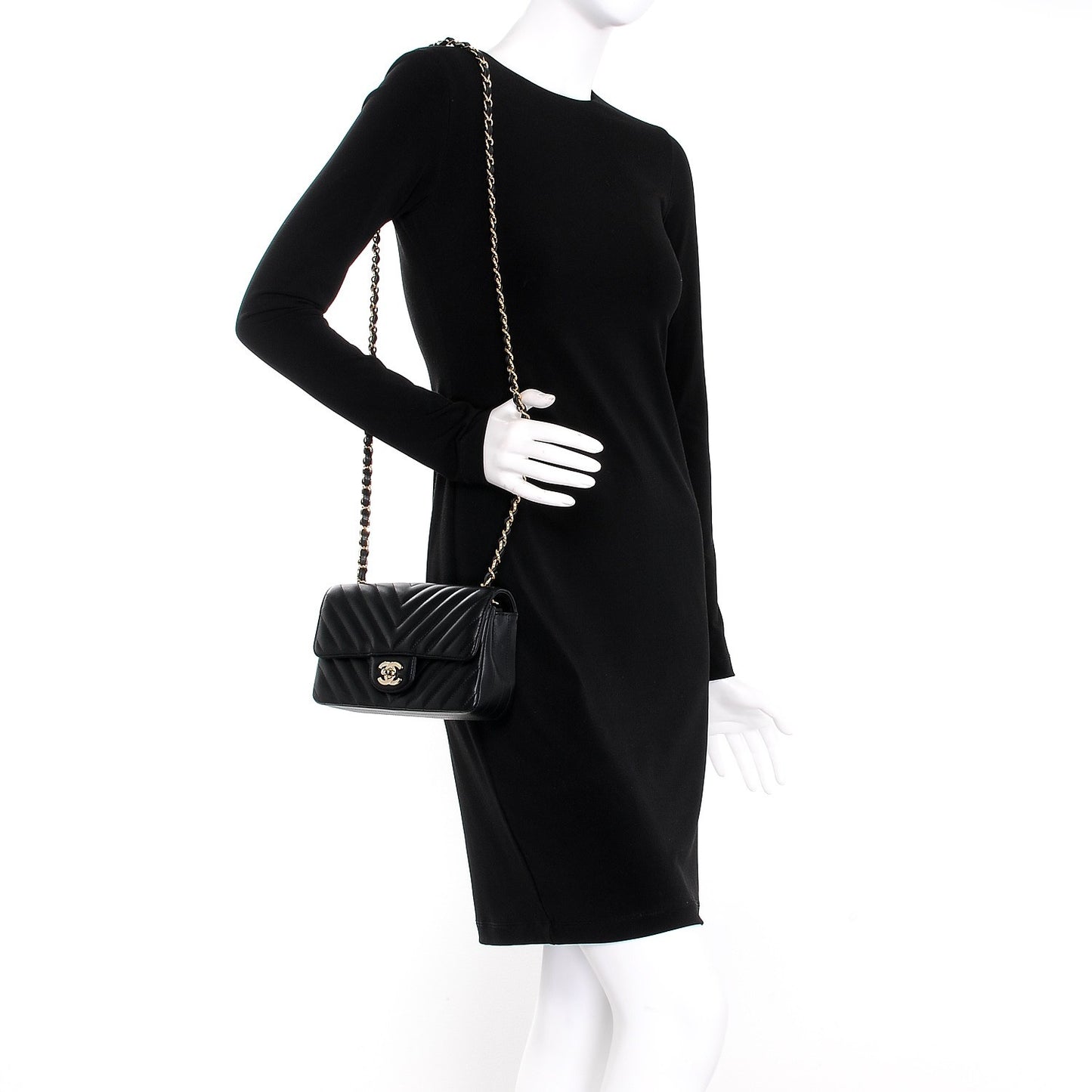 Lambskin Chevron Quilted Mini Rectangular Flap Black