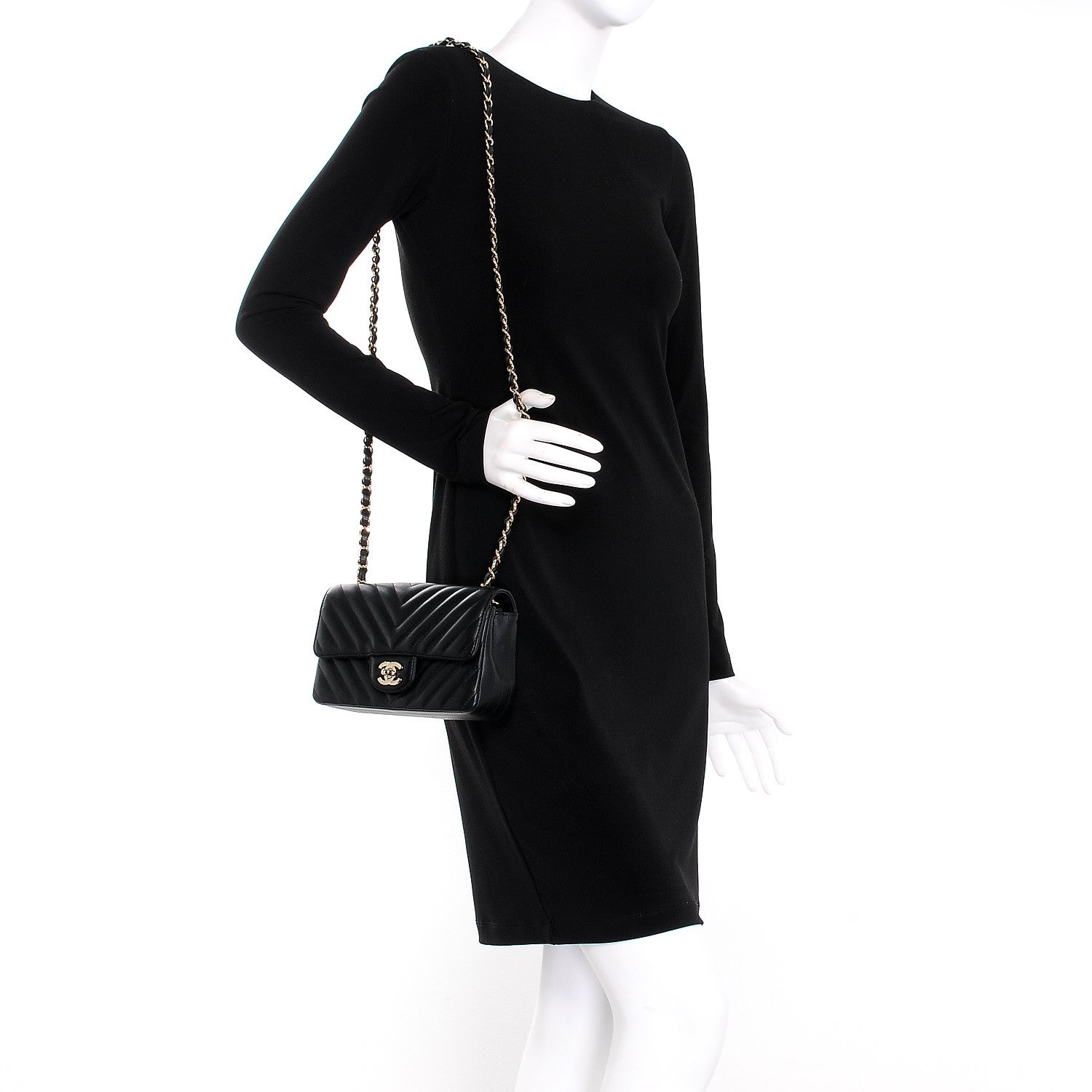 Chanel Lambskin Chevron Quilted Mini Rectangular Flap Black 2 of 8