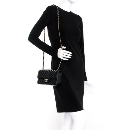 Chanel Lambskin Chevron Quilted Mini Rectangular Flap Black 2 of 8
