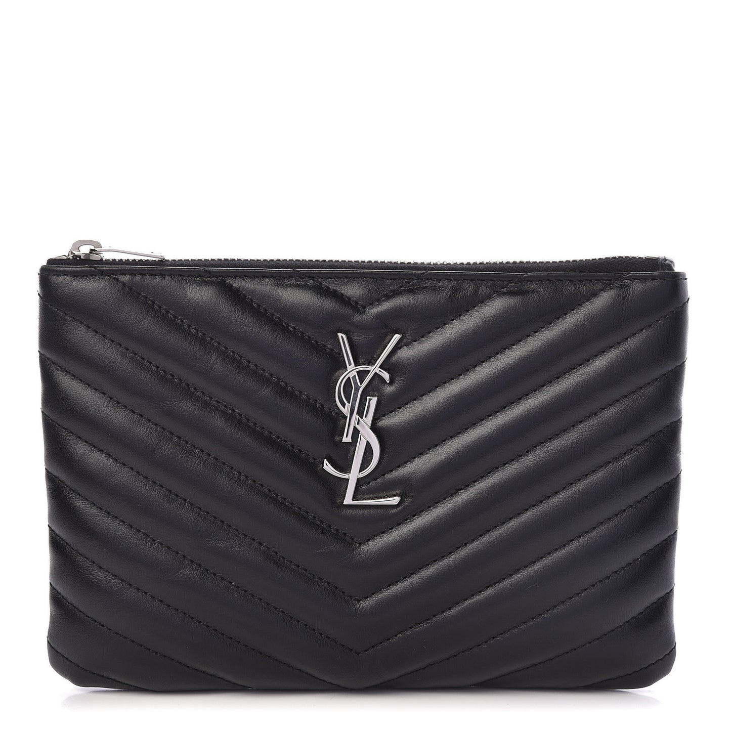 Calfskin Matelasse Chevron Monogram Pouch Black