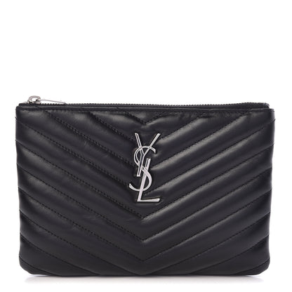 Saint Laurent Calfskin Matelasse Chevron Monogram Pouch Black 1 of 8