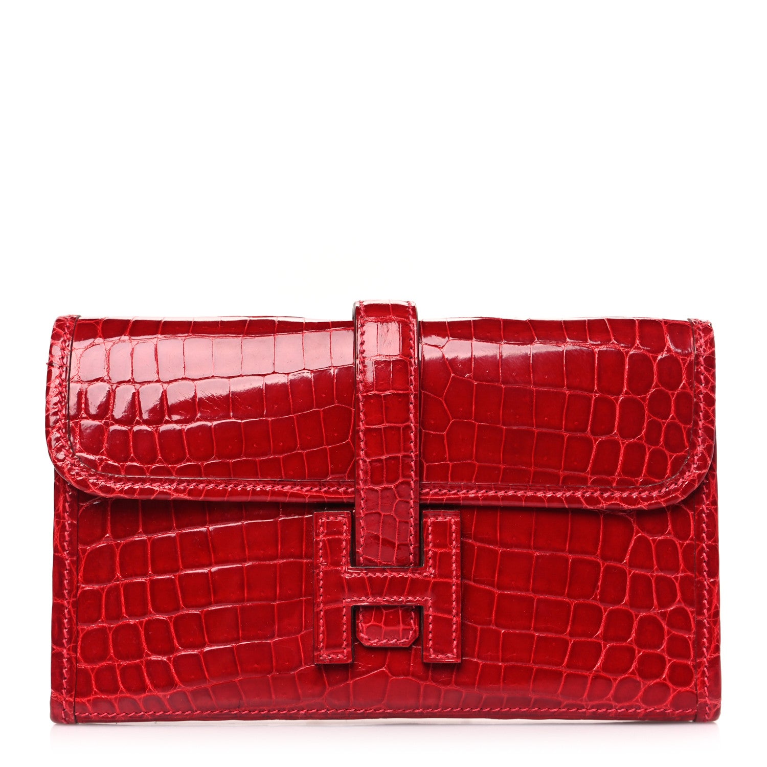 Hermes Shiny Niloticus Crocodile Mini Jige Elan Clutch Rouge Vif 1 of 8