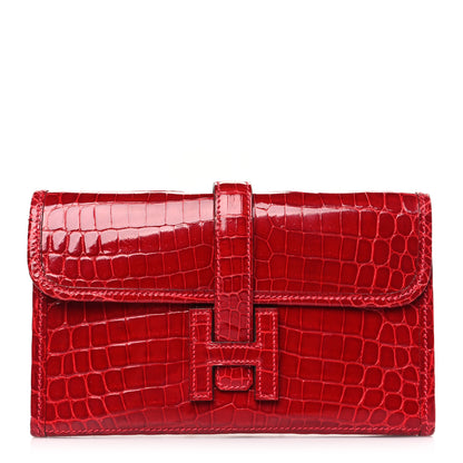 Hermes Shiny Niloticus Crocodile Mini Jige Elan Clutch Rouge Vif 1 of 8