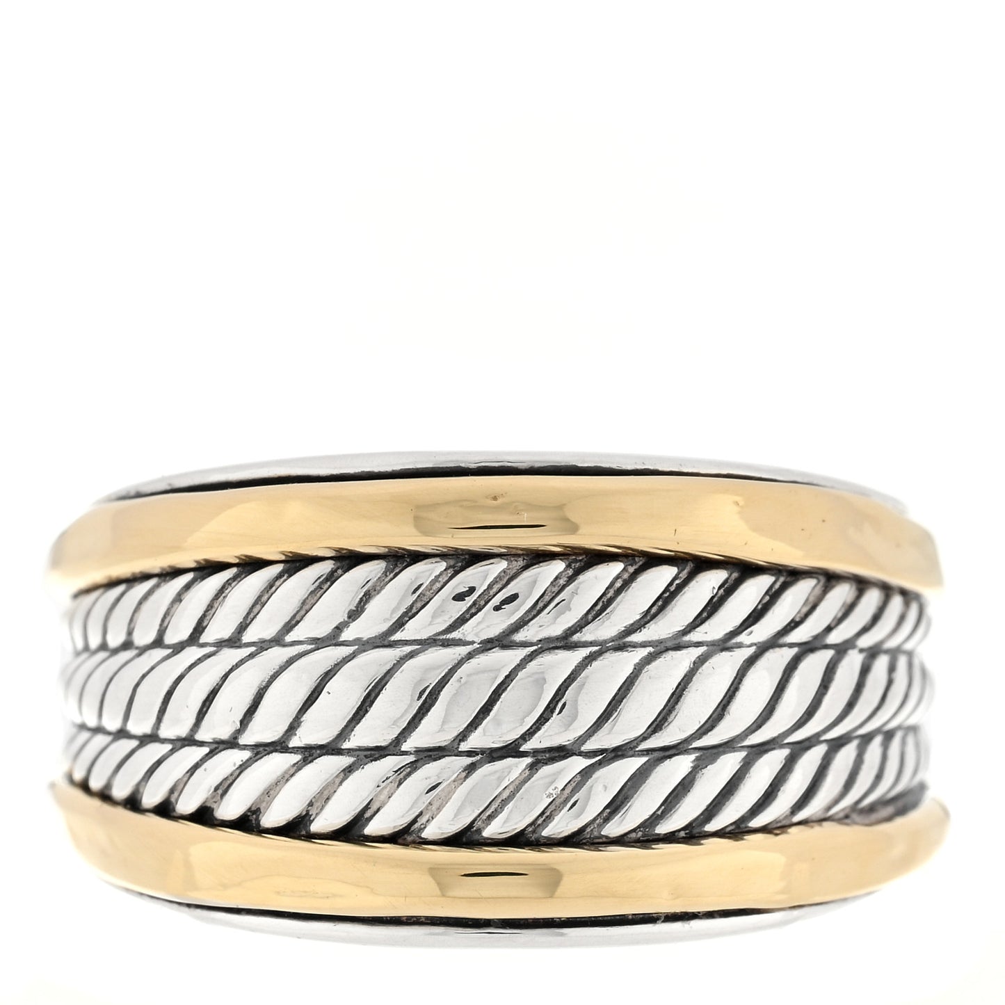 Sterling Silver 18K Yellow Gold 14mm Wheaton Three Row Cable Band Ring 53 6.25