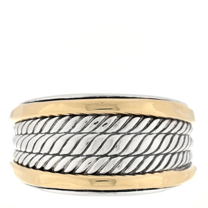 David Yurman Sterling Silver 18K Yellow Gold 14mm Wheaton Three Row Cable Band Ring 53 6.25 1 of 4