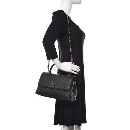 Chanel Caviar Chevron Quilted Small Coco Handle Flap Black 2 of 11