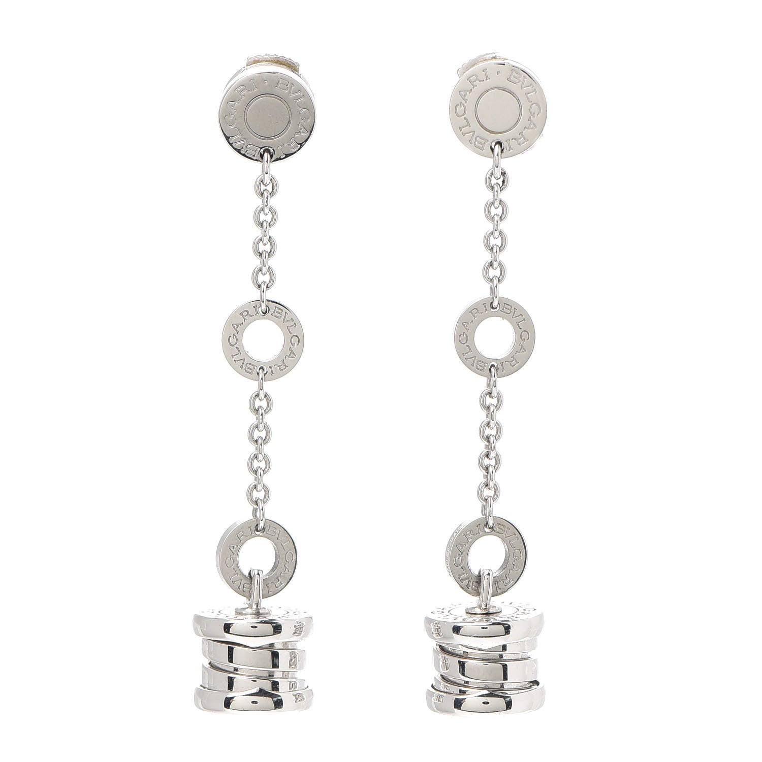 Bulgari 18K White Gold B.Zero1 Drop Earrings 1 of 4