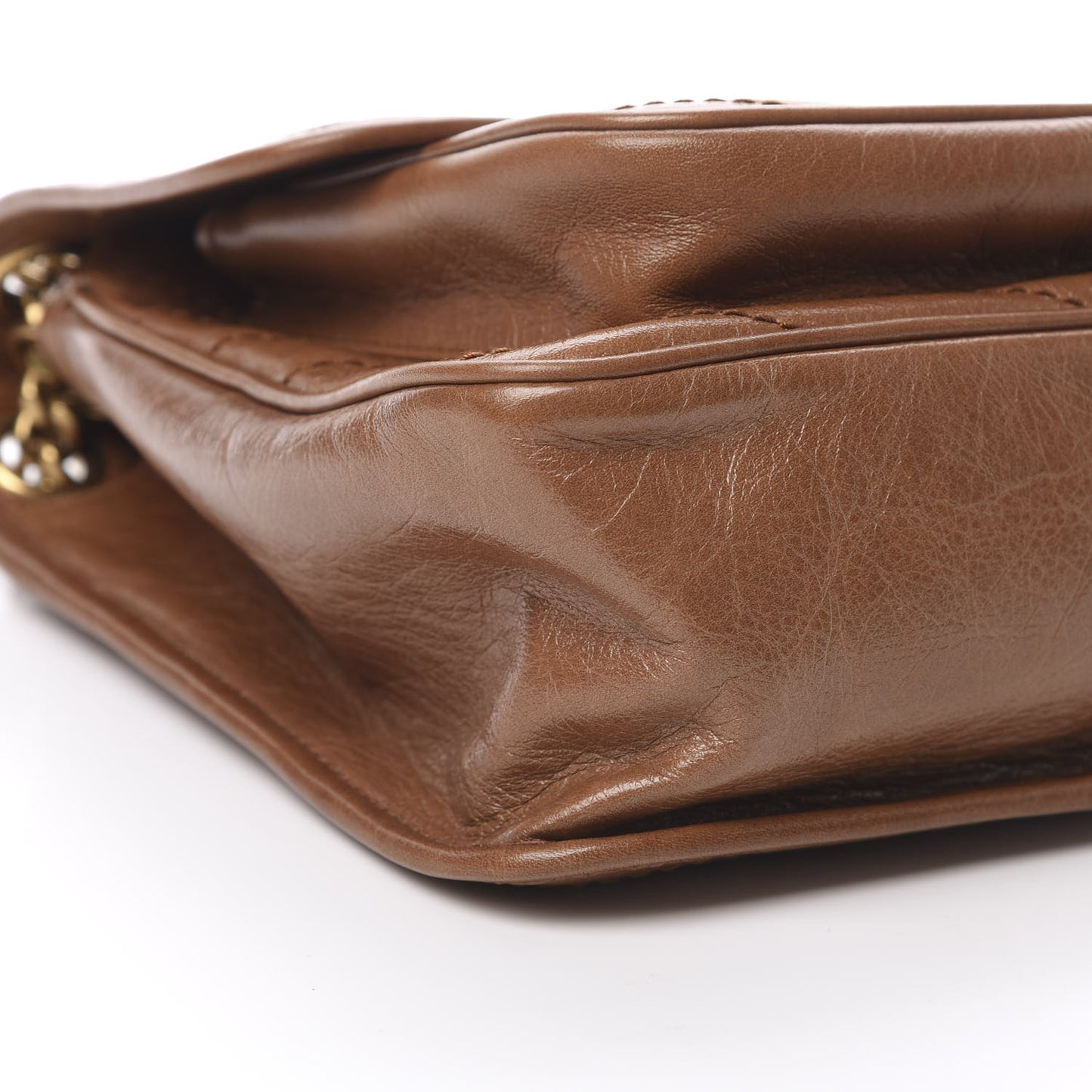 Crinkled Calfskin Matelasse Monogram Medium Niki Chain Satchel Caramel