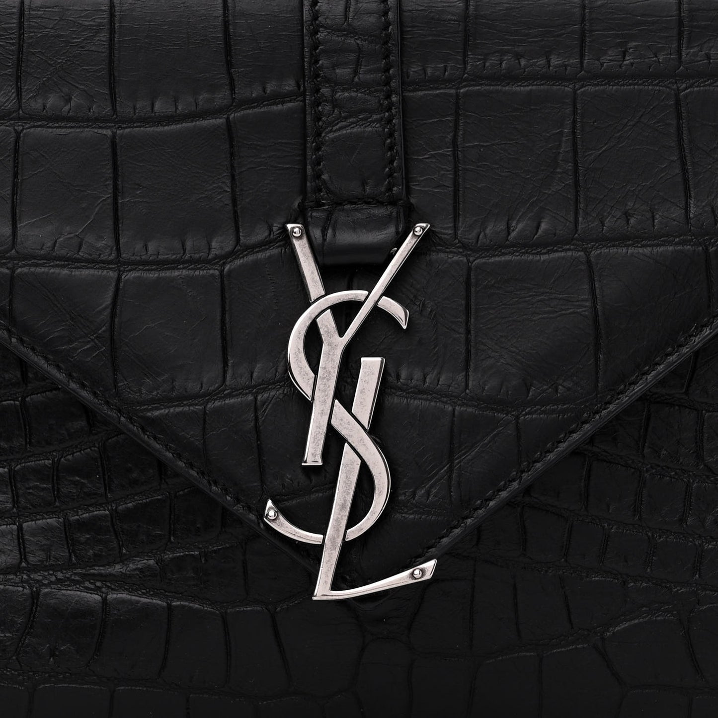 Calfskin Crocodile Embossed College Monogram Satchel Black