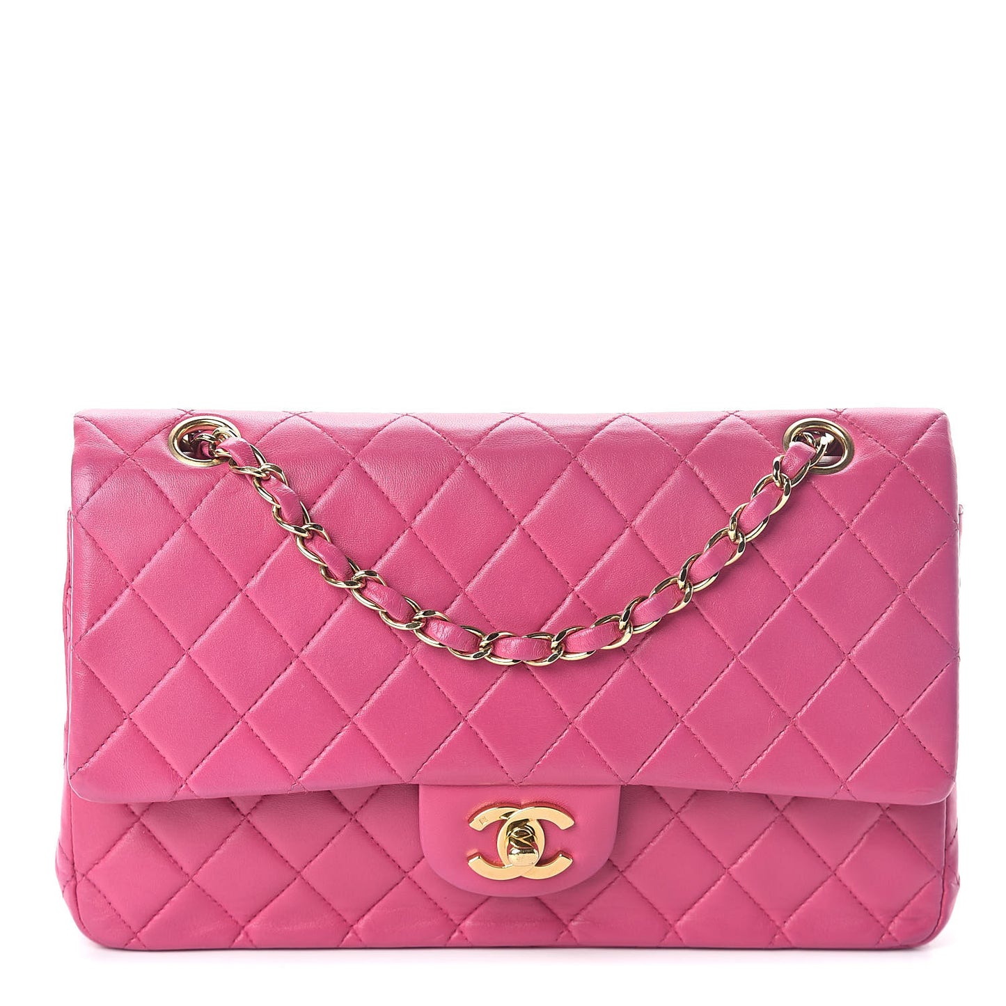 Lambskin Quilted Medium Double Flap Dark Pink