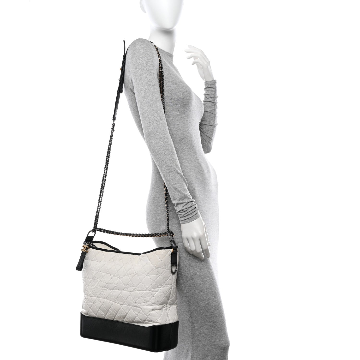 Chanel Aged Calfskin Quilted Maxi Gabrielle Hobo White Black 2 of 10