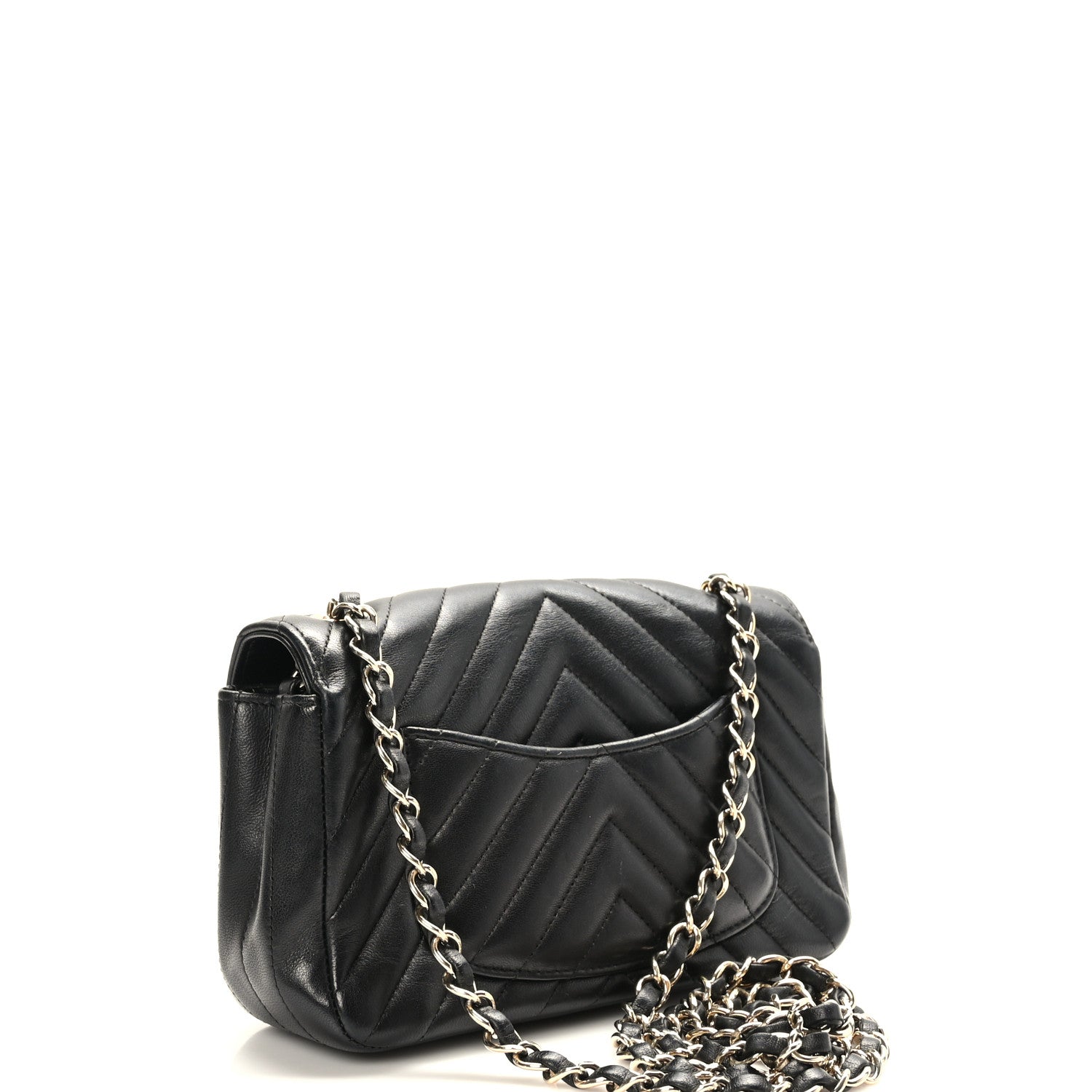 Chanel Lambskin Chevron Quilted Mini Rectangular Flap Black 3 of 9