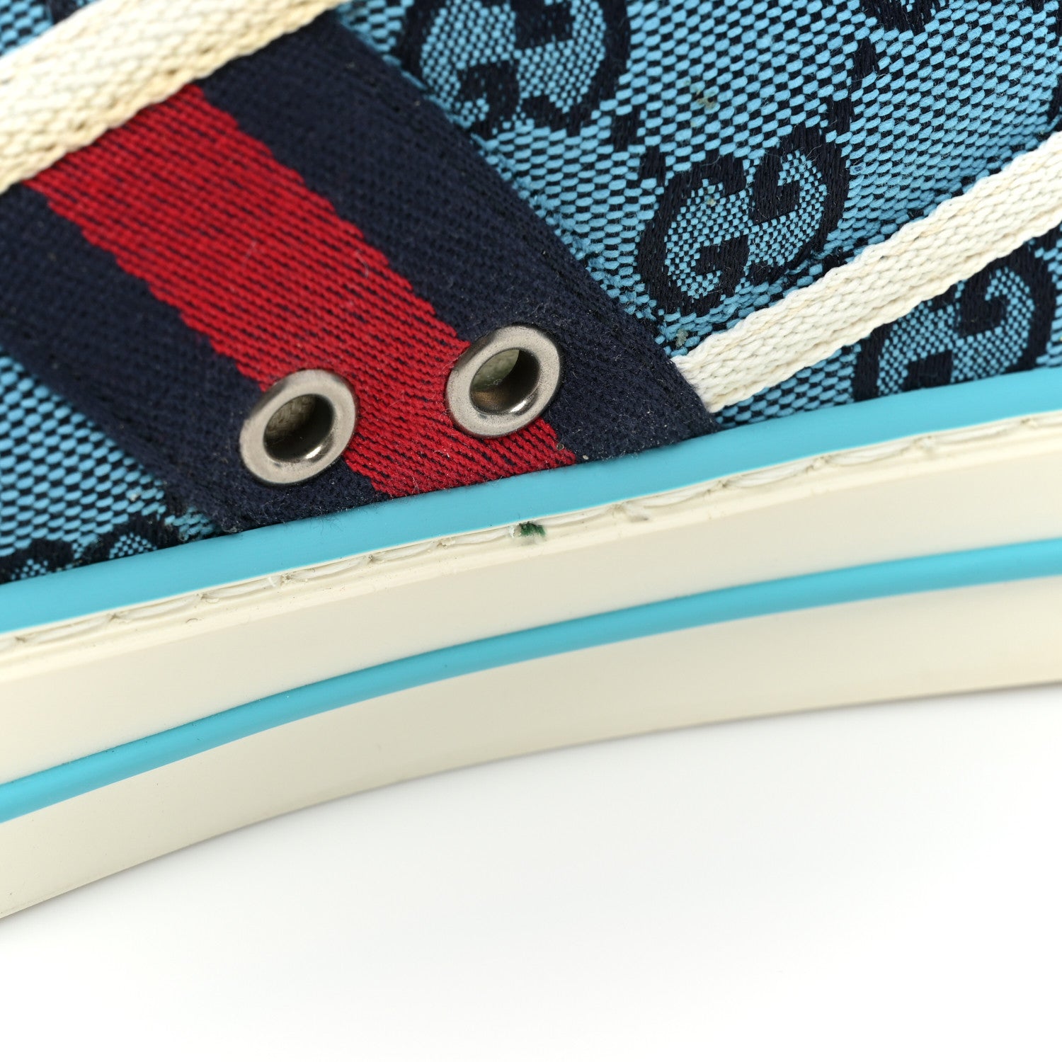 Gucci GG Monogram Multicolor Web Womens 1977 Tennis Sneakers 35 Light Blue Mystic White 13 of 13