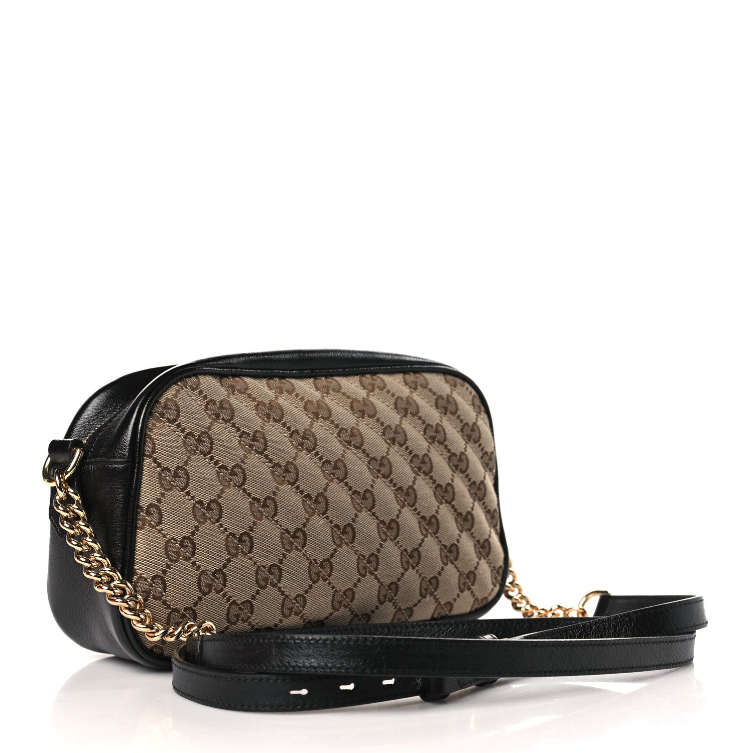 Gucci Monogram Matelasse Diagonal Small GG Marmont Chain Shoulder Bag Beige Black 3 of 9