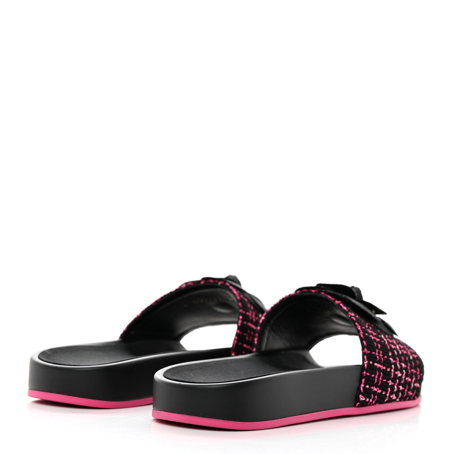 Chanel Tweed Grosgrain Camellia CC Flat Mules 35 Black Pink 4 of 8