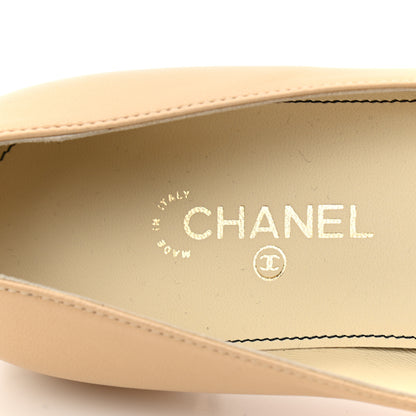 Chanel Lambskin Pearl Bow Ballerina Flats 35 Beige Black 7 of 8