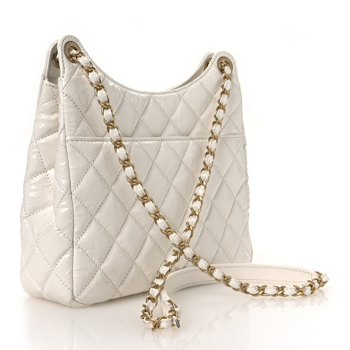 Chanel Shiny Crumpled Calfskin Quilted Wavy CC Hobo  White 3 of 13